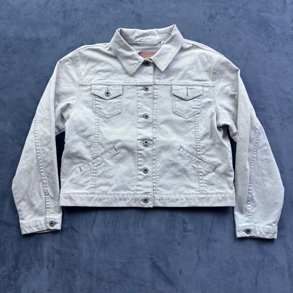 Levi Strauss Signature Tan Denim Trucker Jacket Womens XL Khaki Stretch Cotton
